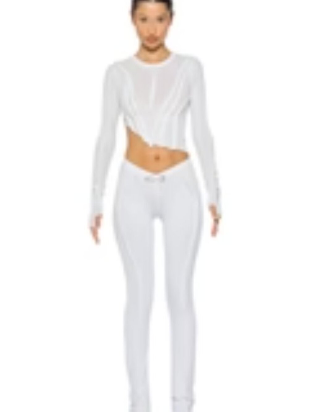 SAMI MIRO VINTAGE Ribbed White Double V Open Seam Pants NWT